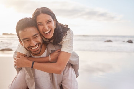 couple hugging at the beach